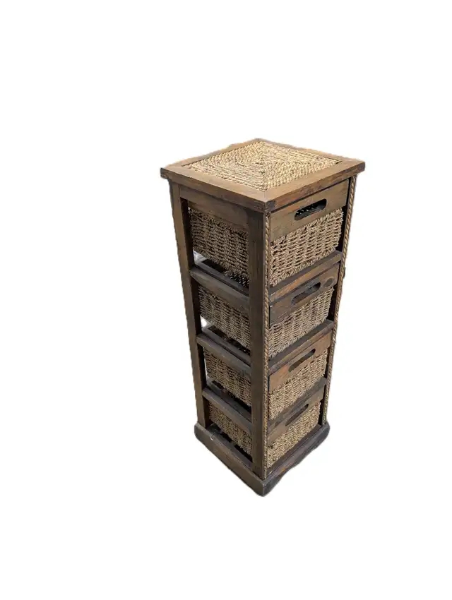 Wood & Woven Reed Decorative Storage Shelf