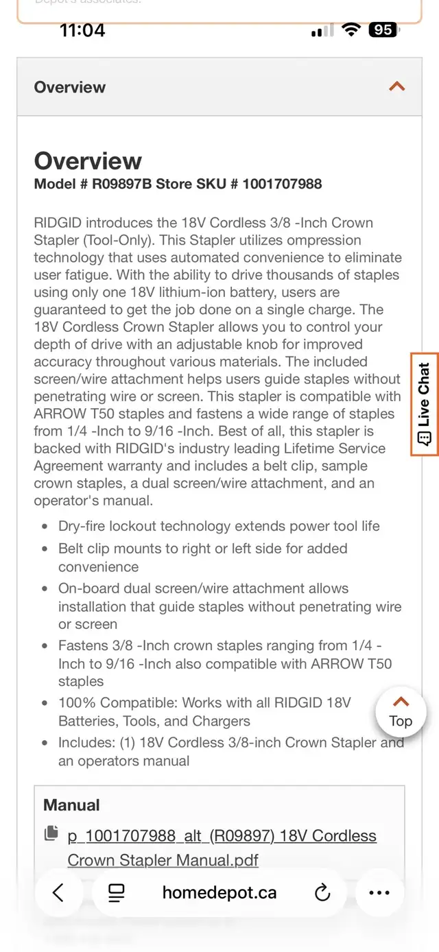 RIDGID 18V  3/8-inch Crown Stapler no battery no charger  in Power Tools in Markham / York Region - Image 3
