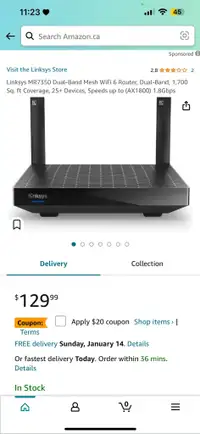 Linksys MR7350 Dual-Band Mesh WiFi 6 Router, Dual-Band, 1,700Sq.