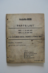 FORD Model X Model Y Diesel Engines Parts List 1968