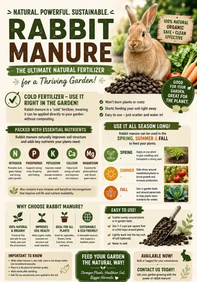 rabbit manure for vegetable gardens for sale!, View more