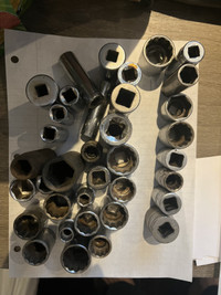 Various sockets for sale mostly 12PT and a few 6PT.