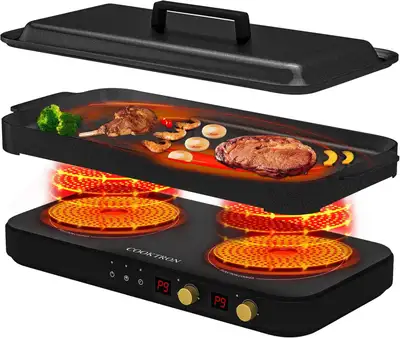 1800W Induction Cooktop 2 Burner with Removable Cast Iron Griddl, View more