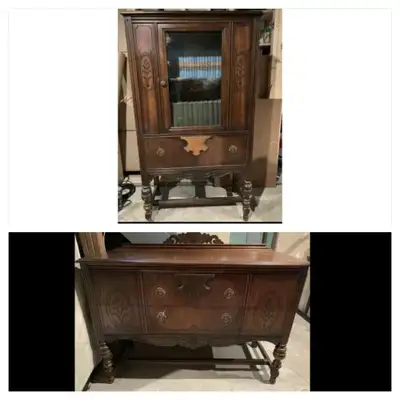 1900’s, 1910, 1920, 1930, 1940 vintage  buffet table and hutch, View more
