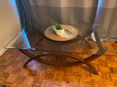 Polished wood and glass Coffee Table, View more