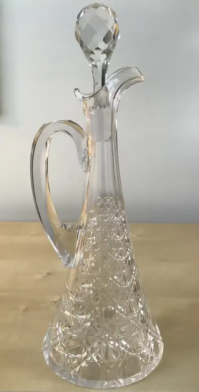 Vintage Cut Glass Cruet Wine Decanter Faceted Stopper, View more