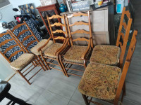 6 highback dinning chairs, wicker seat, cushions