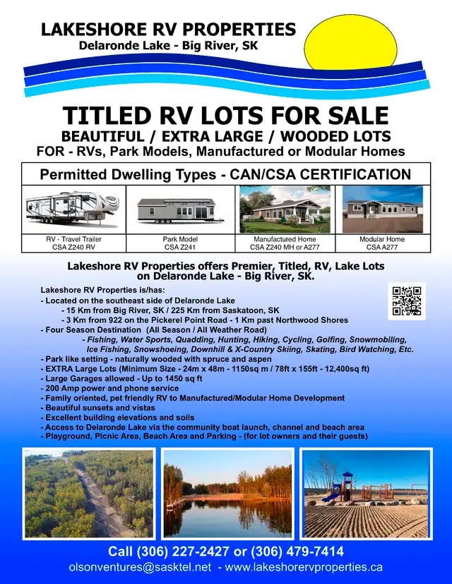 Extra Large RV Lots for Sale Delaronde Lake - Big River, SK63672036537089120