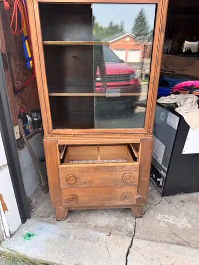 Antique Oak Display Cabinet + Drawers , View more