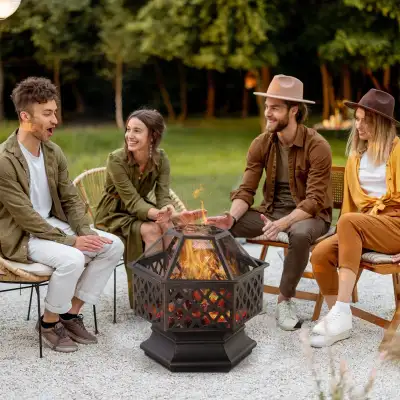 Outdoor Fire Pit with Mesh Lid, Portable Wood Burning Firebowl, View more