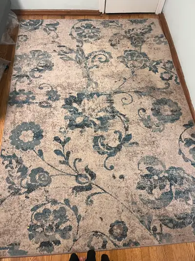 Blue and white rug with pattern, View more
