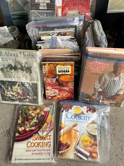 Photos and titles upon request. I have a bin full of unique cookbooks...everything from Chocolates,...