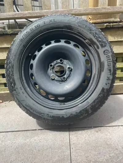 Set of 4 Continental Viking Contact 7 winter tires on steel rims. Size: 205/55R16 94T XL Used on a 2...
