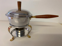 Vintage Butter Pan Warmer with Wood Handles