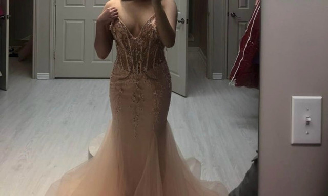 Jovani Blush Mermaid Corset Fitted Prom Dress With Flowers  in Women's - Dresses & Skirts in Ottawa - Image 3