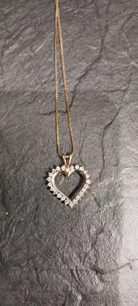 Gold Diamond Heart Pendant with Gold Chain