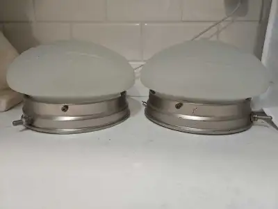 12V Ceiling lights. Great for RV or off grid Glass dome, brushed nickel fixture One has a 3 way on-o...
