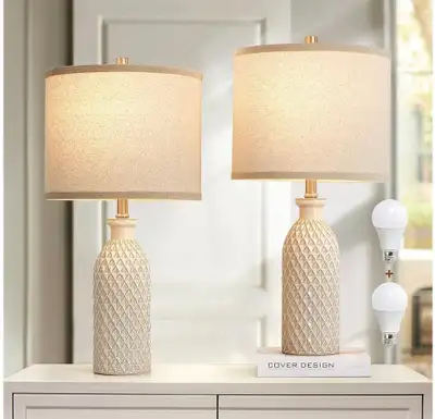 Ceramic Table Lamps Set of 2, Farmhouse 24.8" Bedside Lamps , View more