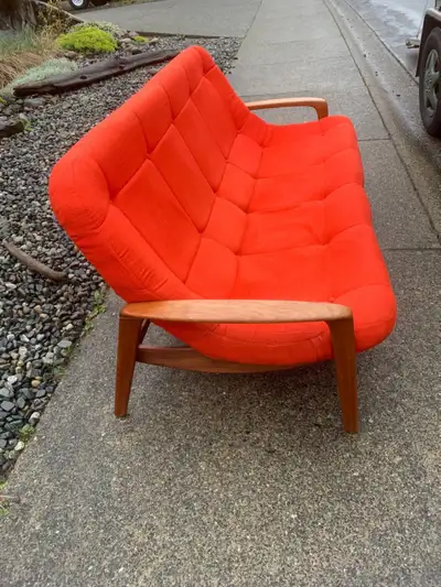 Mid century teak Huber couch, View more