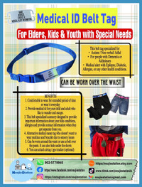 Medical Id Belt Tag With for Kids and Youth with Special Needs 
