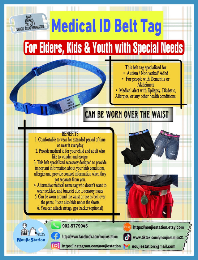 Medical Id Belt Tag With for Kids and Youth with Special Needs  in Kids & Youth in Cape Breton