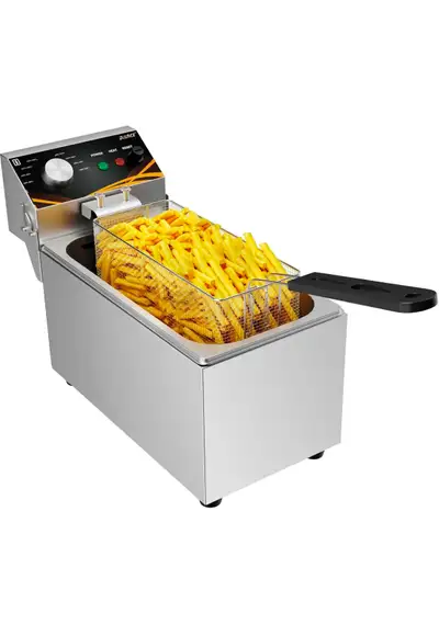 E lectric Deep Fryer,3.5L Stainless Steel Single Tank Fryer,Countertop French Fries for Restaurant H...