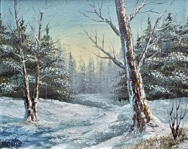 Lovely Serene Vintage Framed Original Winter Woods Oil Painting! in Arts & Collectibles in London - Image 3