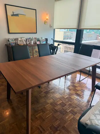 Modern solid walnut wood extendable dining table, View more