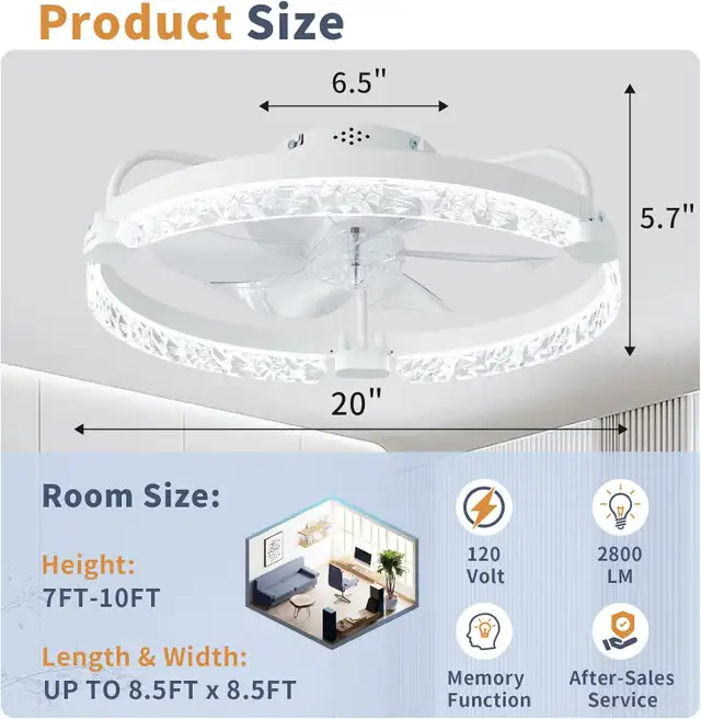 LANMEL 20" Low-Profile Ceiling Fan with LED Light & Remote, 7-Bl in Indoor Lighting & Fans in Mississauga / Peel Region - Image 3