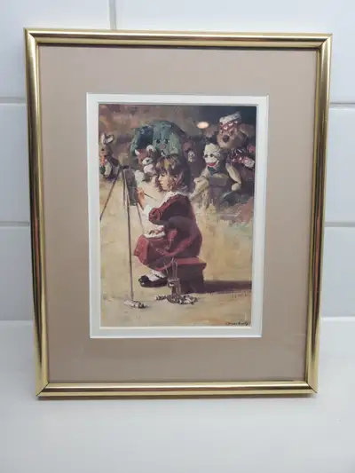 Girl painting on an Easel - Print, View more