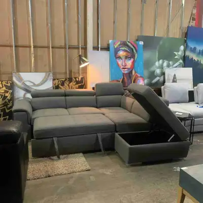 7 Seater Fabric Sofa Bed + Adjustable Headrest & Leg Rest on $, View more