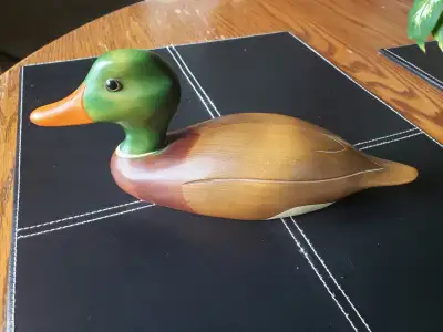 Vintage Canadian Carved Mallard Duck Wooden Decoy Signed by Hummel Woodworking, Waterloo, Ontario Co...