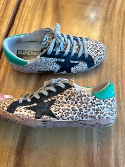 Golden goose women’s 8 leopard print pony hair sneakers, View more