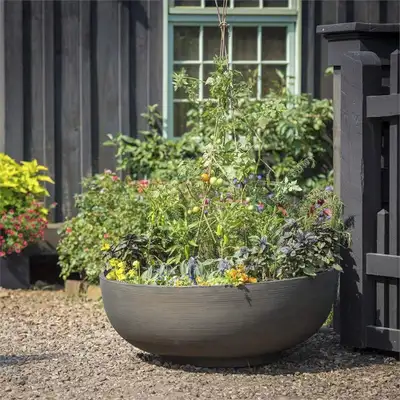 21" Orinoco Double Walled Plastic Planter Bowl Bronze, View more