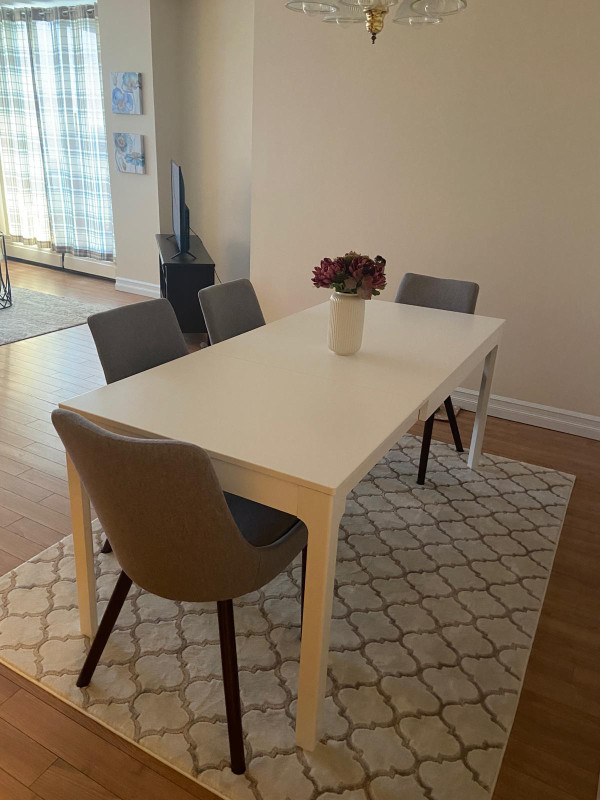 Extendable dining table with beautiful grey/oak chairs in Dining Tables & Sets in City of Halifax