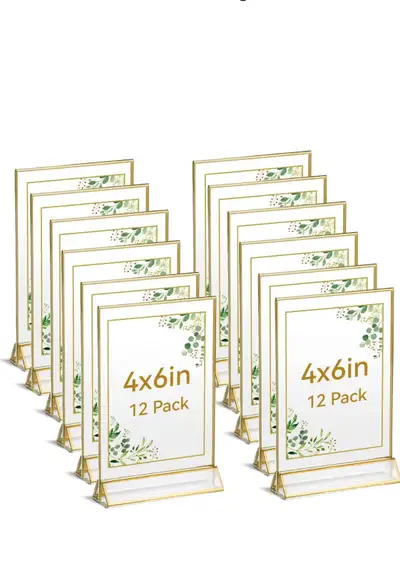 Acrylic Sign Holders with Golden Border Portrait View Pack of 12 4x6 Inches Double Sided Clear Frame...