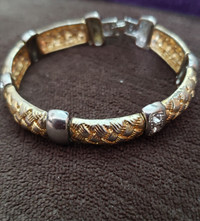 Trendy women gold tone bracelet with few crystals