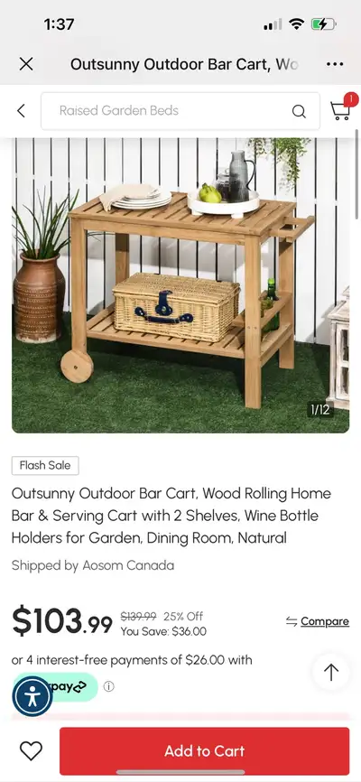 Outdoor Bar Cart, Wood Rolling Home Bar & Serving Cart with 2 Sh, View more