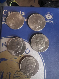 Lot of 5 Eisenhower US dollar coins 