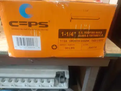 50 pound box of new smooth shank 1 1/4 " roof1ng nails. $ 40.00 also tonssssssssss of new spruce, Pr...