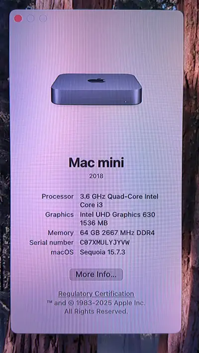 Mac Mini 2018 3.6 Ghz Quad-Core Intel  64 Gb Ram SSD 256 Gb, View more