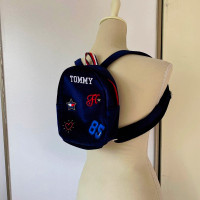 cute little tommy navy blue velour/velvet small backpack