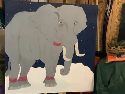 Four feet by four foot hand painted on plywood Elephant! Great for a daycare!