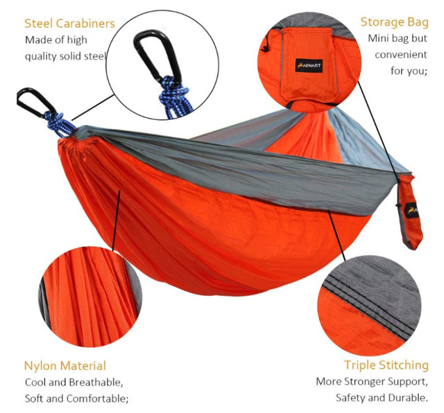 Camping Hammock, Lightweight Nylon Portable Parachute Single dans Pêche, camping et plein Air  à Ville de Montréal - Image 2