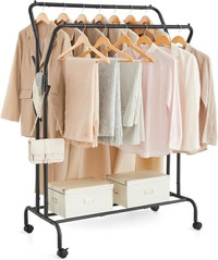 Heavy-Duty Clothes Rack Double-Rod Clothing Rack with Wheels