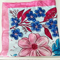 NEW - Women's Pink Blue Floral Flower Square Scarf Bandana