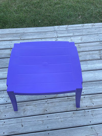 1 resin end table (purple) 21”wide x 17” deep x 18” tall