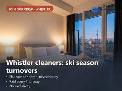 Whistler: Airbnb turnover cleaners wanted - paid every Thursday, View more