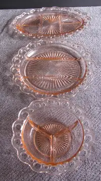 Pink Depression Glass Open Lace Edge Bowl Plate Platter 3PC Mix