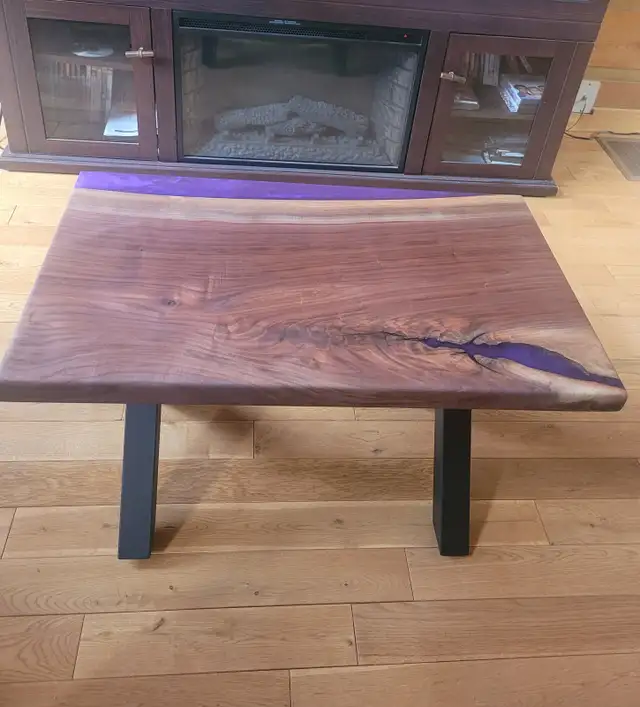 Walnut End Table with Purple Resin in Other Tables in Ottawa - Image 3